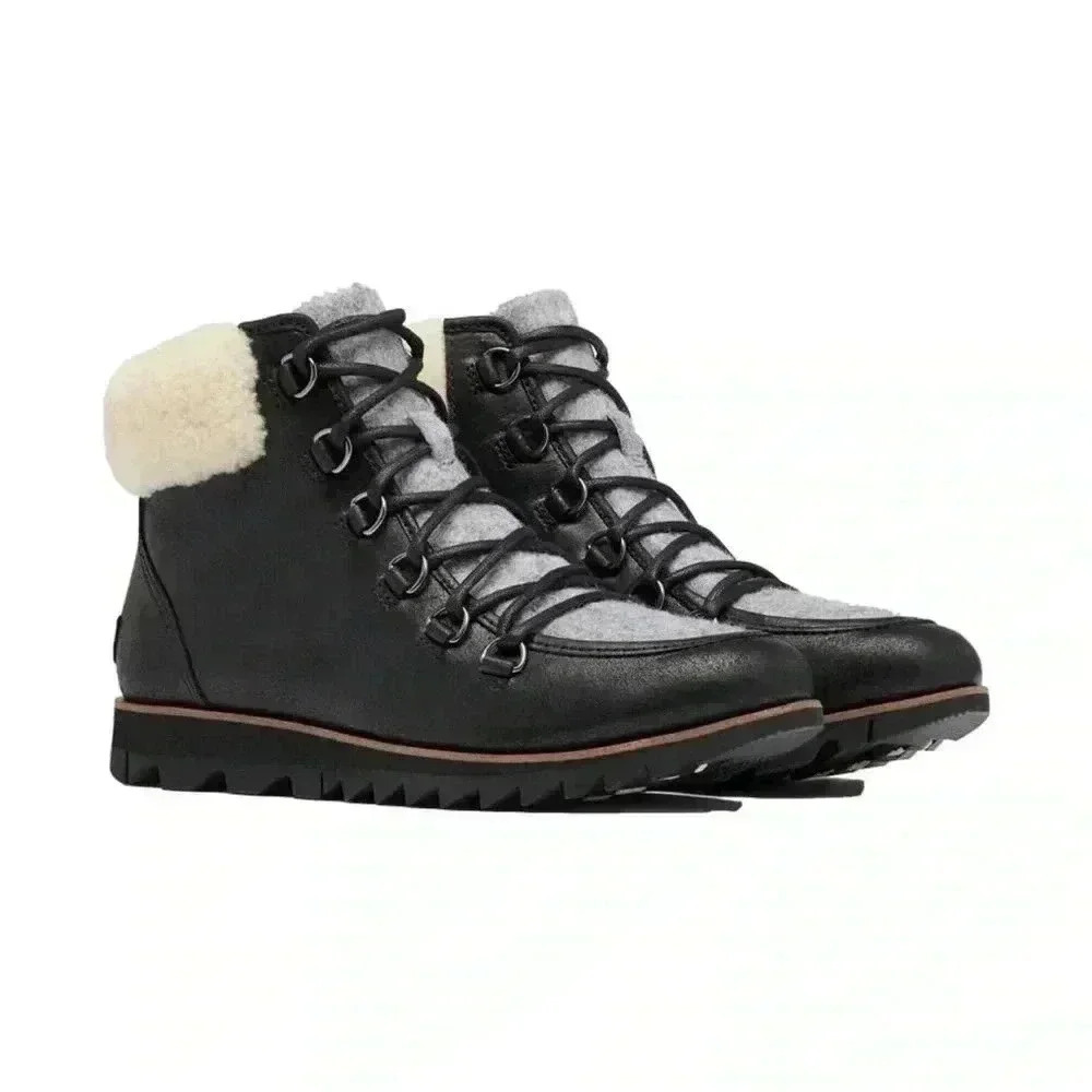 Sorel Women's Harlow Cozy Lace Up Booties Black Gray 7.5 hiking leather winter - Picture 2 of 14